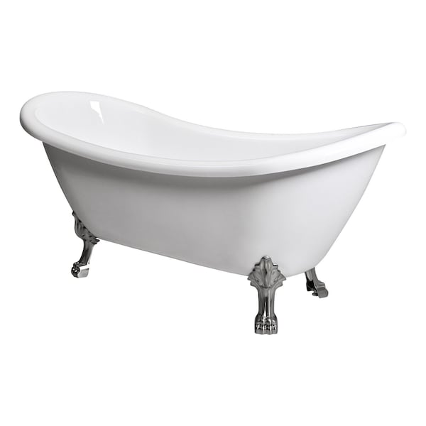 Castello Usa Daphne 69" White Acrylic Clawfoot Tub With Brushed Nickel Feet CB-26-69-W-T-BN - main